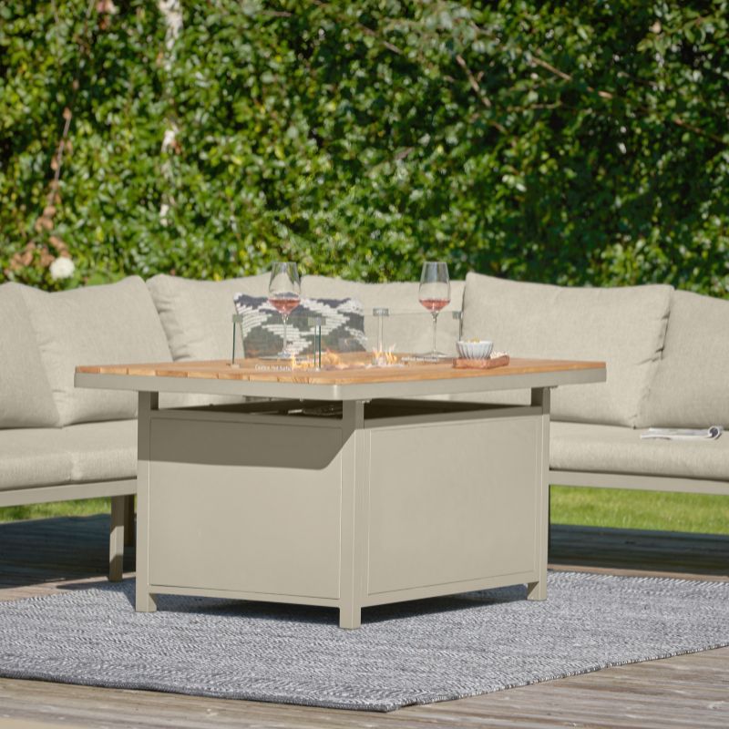 Pacific Lifestyle - Stockholm Limestone Outdoor Corner Seating Set including Fire Pit Table