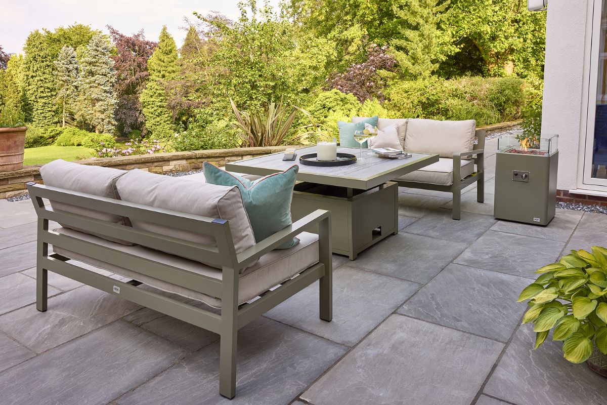 HEX Living Tutbury Dual Height Rectangular Table with Two Sofas