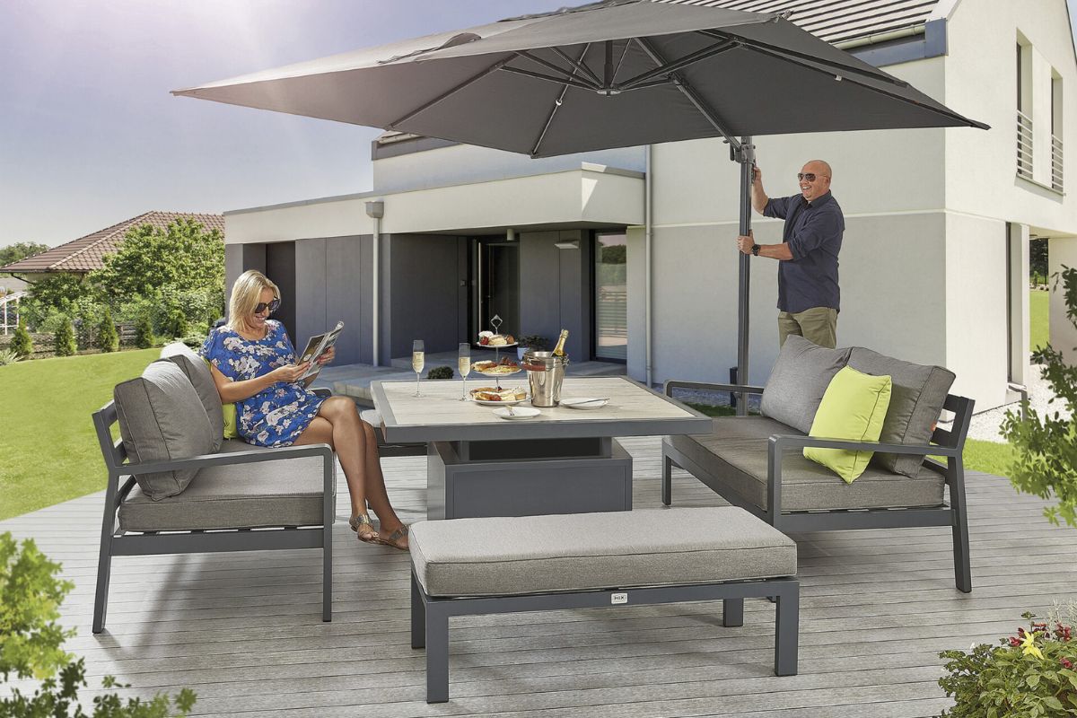 HEX Living Tutbury Dual Height Square Table with Two Sofas and Two Large Benches