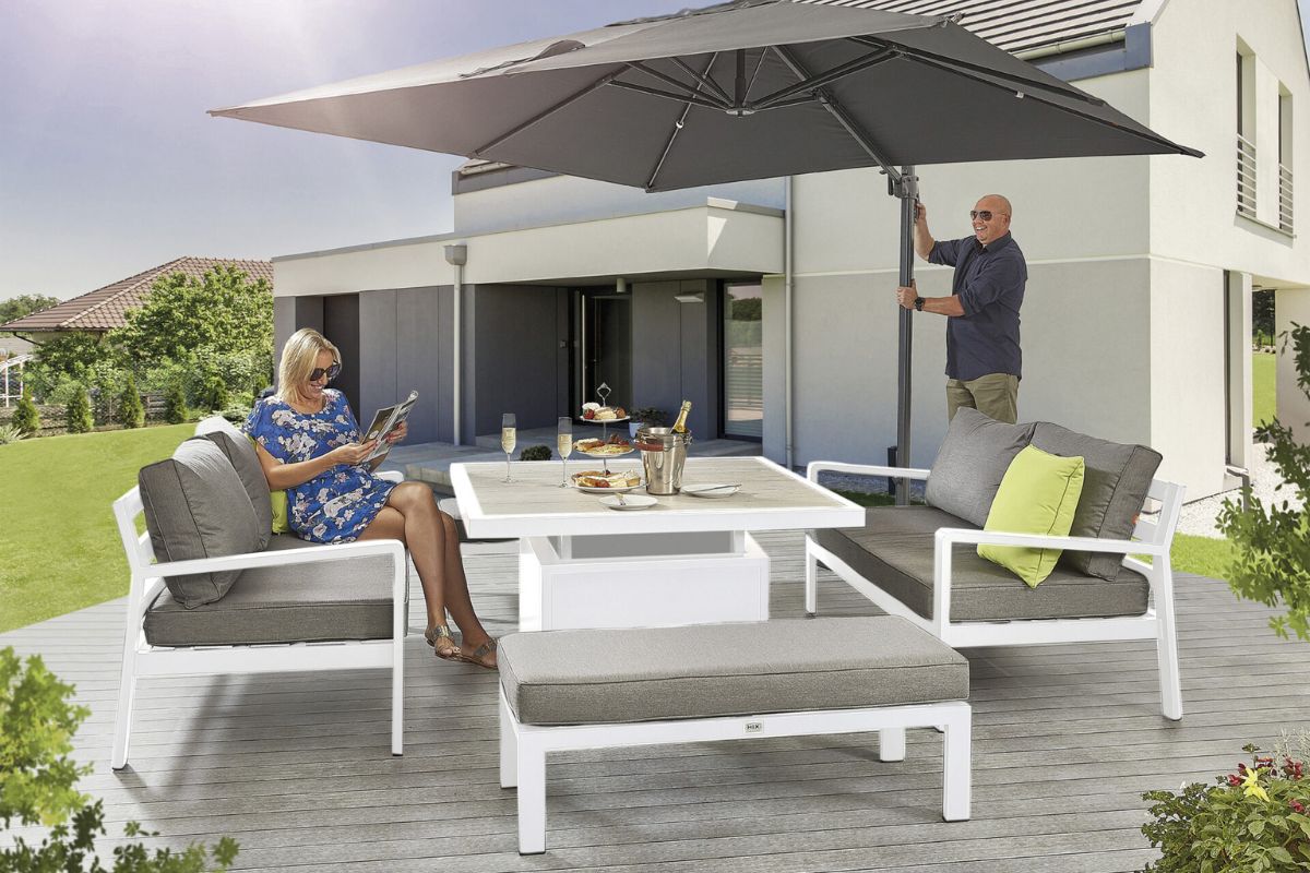 HEX Living Tutbury Dual Height Square Table with Two Sofas and Two Large Benches