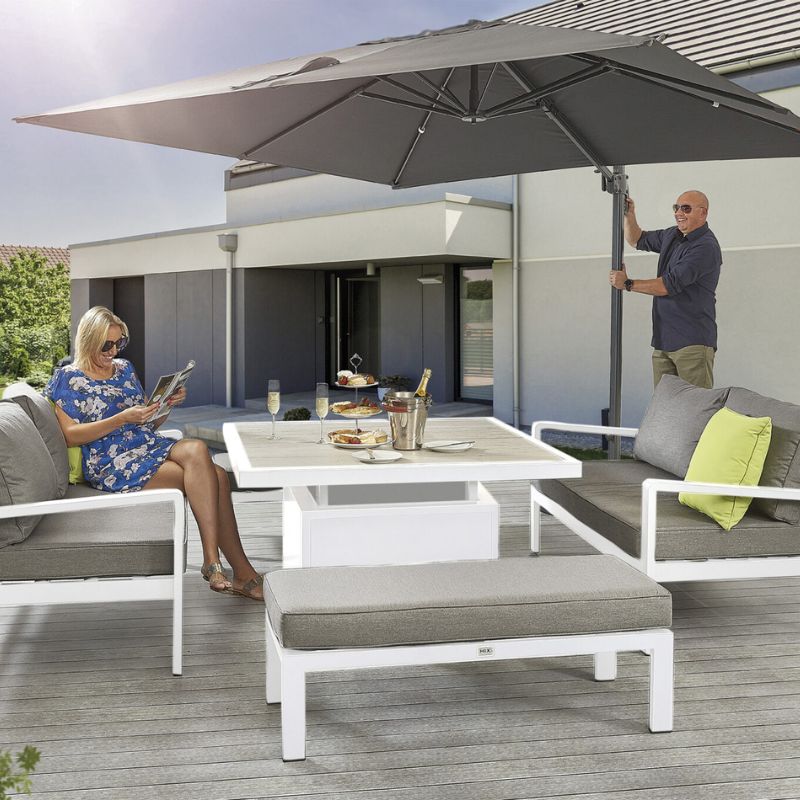 HEX Living Tutbury Dual Height Square Table with Two Sofas and Two Large Benches