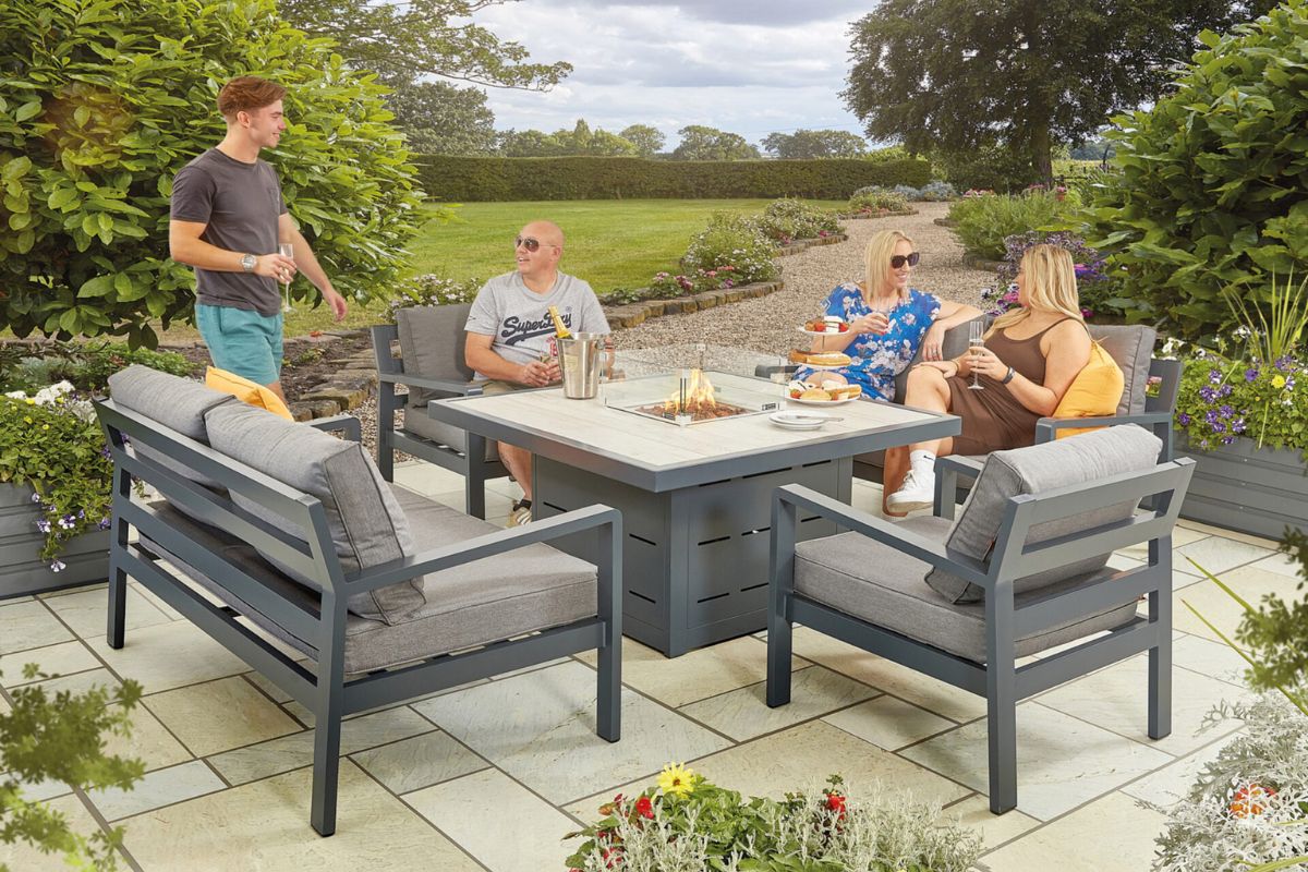 HEX Living Tutbury Fire Pit Table Set with Two Sofas and Two Chairs