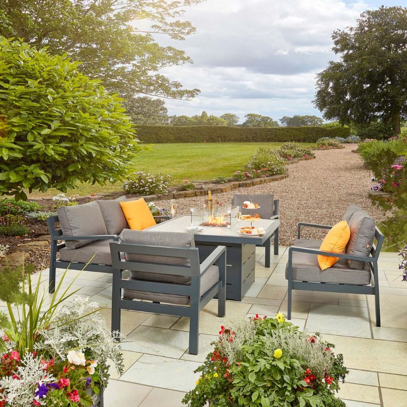 HEX Living Tutbury Fire Pit Table Set with Two Sofas and Two Chairs