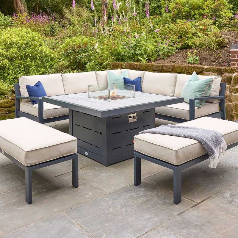 HEX Living Tutbury Fire Pit Table with Corner Sofa and Two Large Benches