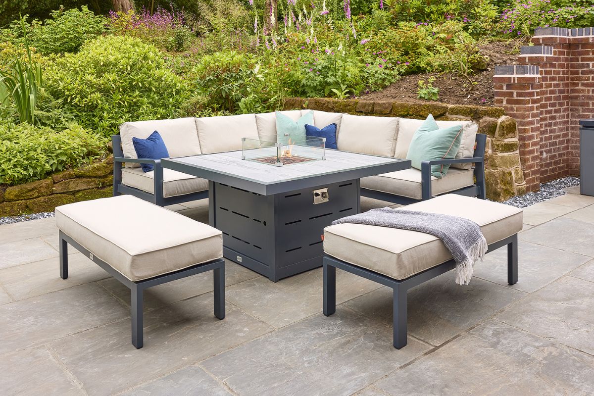 HEX Living Tutbury Fire Pit Table with Corner Sofa and Two Large Benches