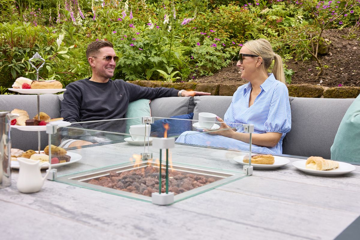 HEX Living Tutbury Fire Pit Table with Corner Sofa and Two Large Benches