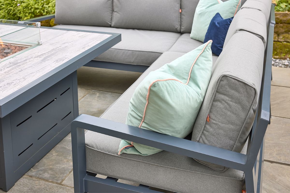 HEX Living Tutbury Fire Pit Table with Corner Sofa and Two Large Benches