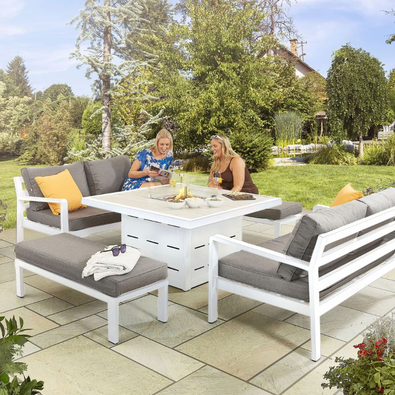 HEX Living Tutbury Fire Pit Table Set with Two Sofas and Two Benches