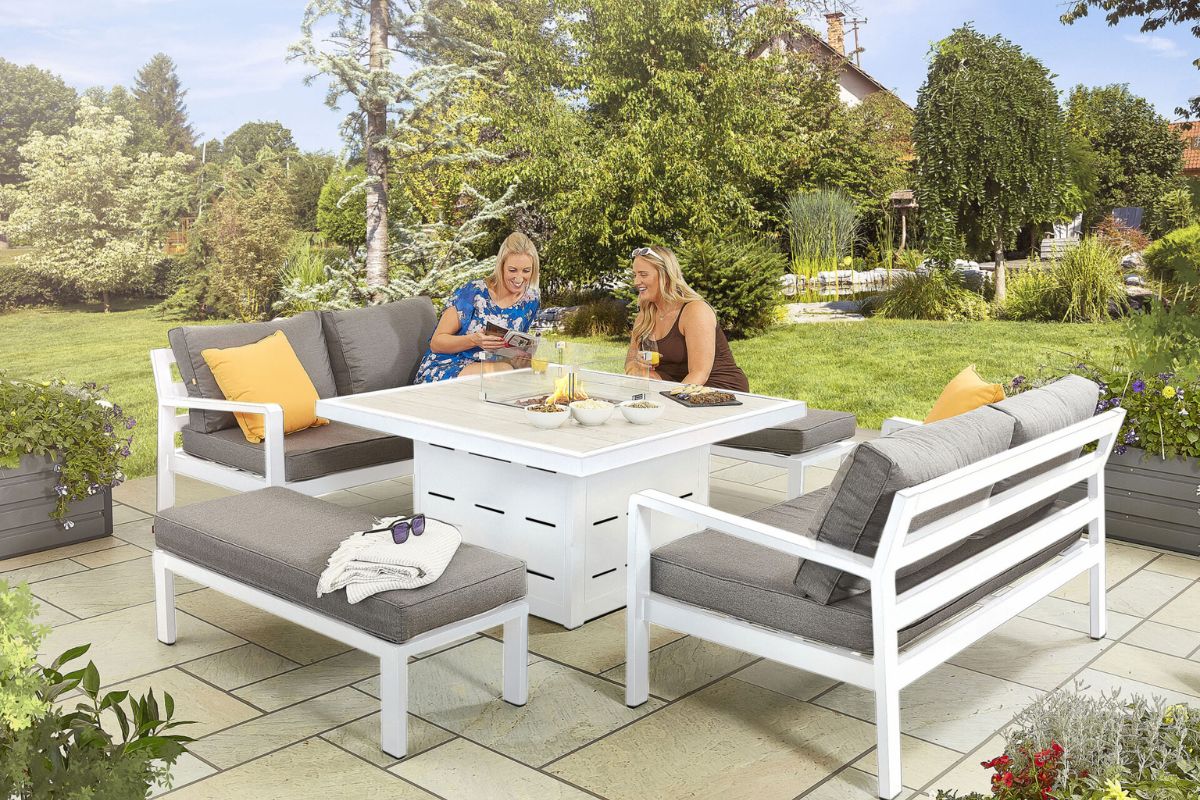 HEX Living Tutbury Fire Pit Table Set with Two Sofas and Two Benches