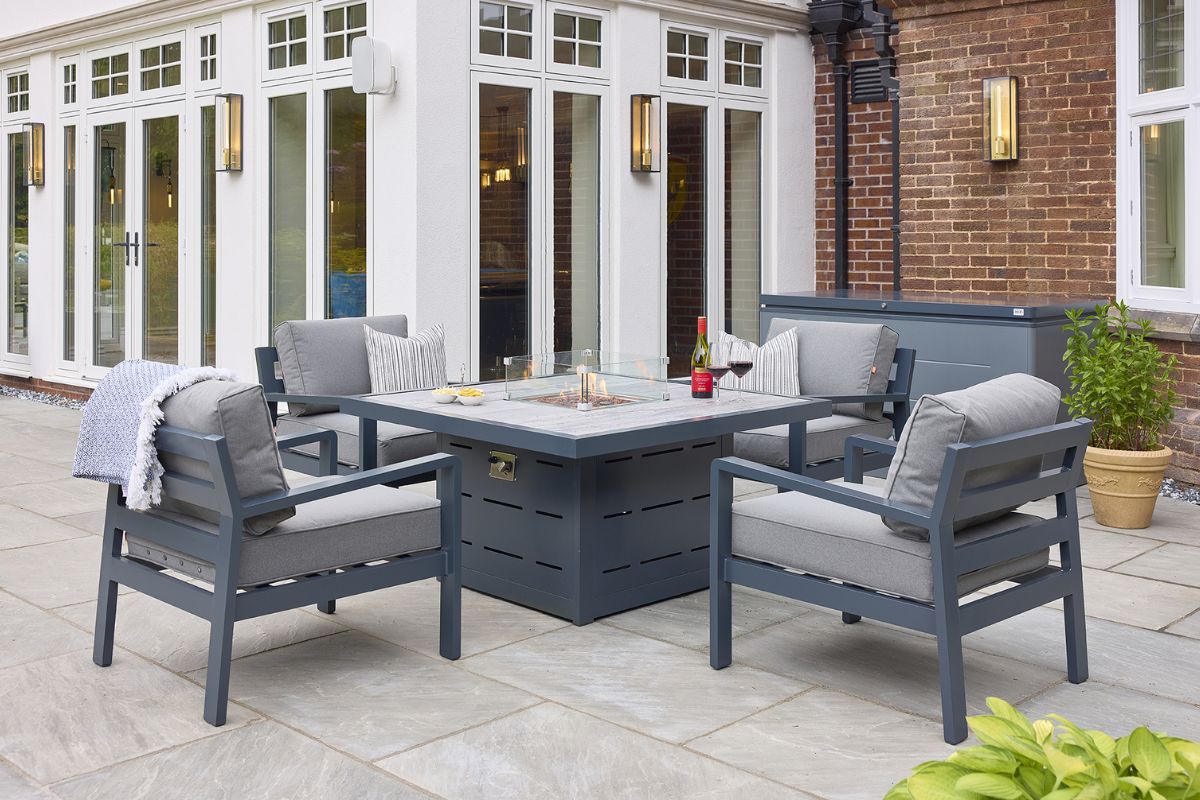 HEX Living Tutbury Fire Pit Table Garden Set with Four Chairs