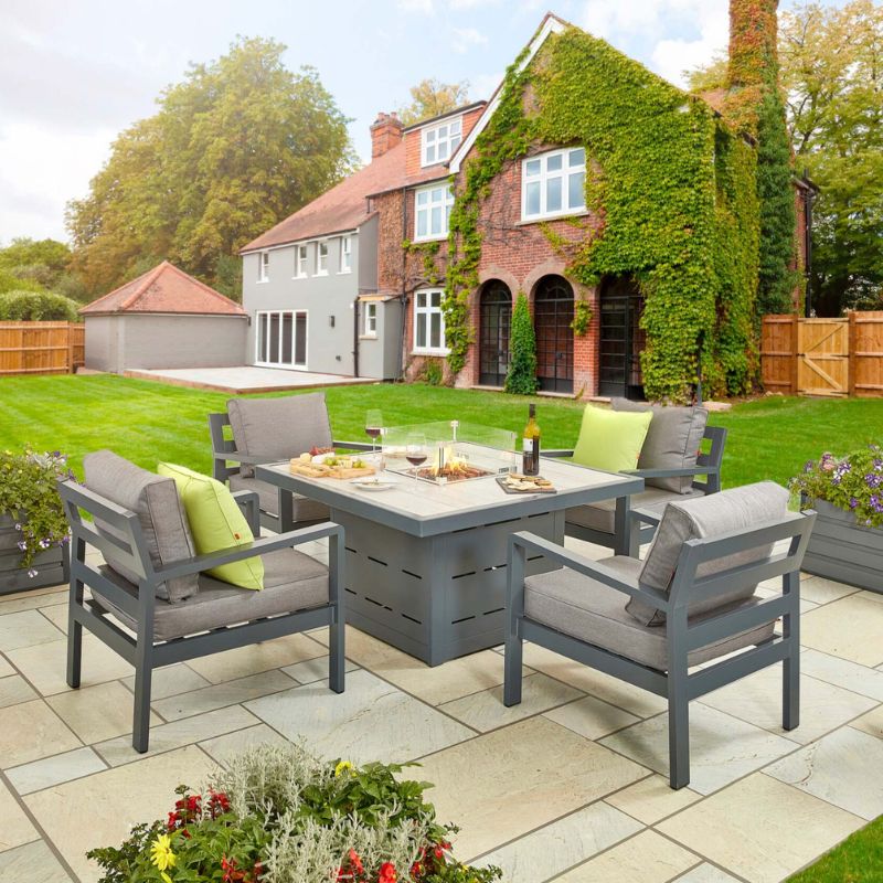 HEX Living Tutbury Fire Pit Table Garden Set with Four Chairs