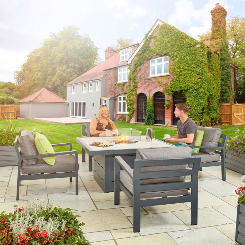HEX Living Tutbury Fire Pit Table Garden Set with Four Chairs