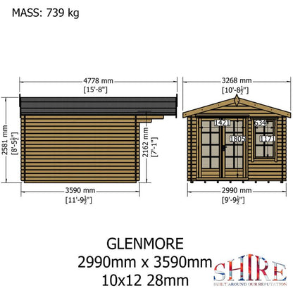 Shire Glenmore 10x12 28mm Log cabin