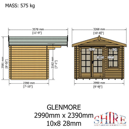 Shire Glenmore 10x8 28mm Log cabin