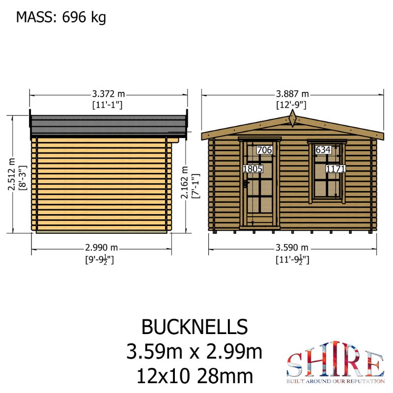 Shire Bucknells 12Gx10 28m Log cabin