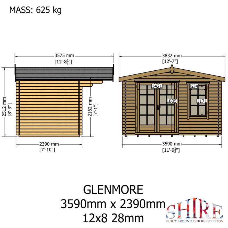 Shire Glenmore 12Gx8 28m Log cabin