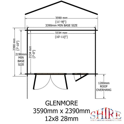 Shire Glenmore 12Gx8 28m Log cabin