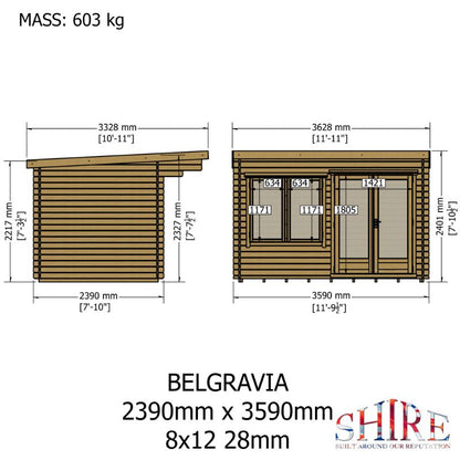 Shire Belgravia 8x12 28mm Log cabin