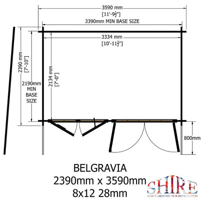 Shire Belgravia 8x12 28mm Log cabin
