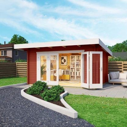 Lasita Sussex 1 Garden Log Cabin 12.7ft X 9.8ft 44mm with double bifold door