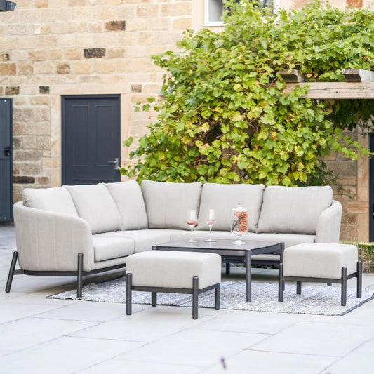 Pacific Lifestyle - Nevada Putty Small Outdoor Corner Seating Set with Coffee Table and Footstools