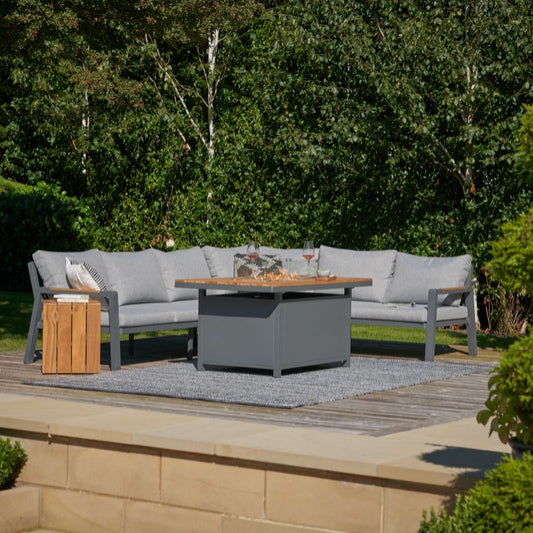 Pacific Lifestyle - Stockholm Anthracite Outdoor Corner Seating Set including Fire Pit Table