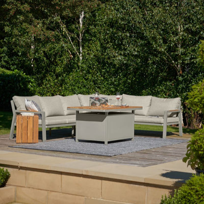 Pacific Lifestyle - Stockholm Limestone Outdoor Corner Seating Set including Fire Pit Table