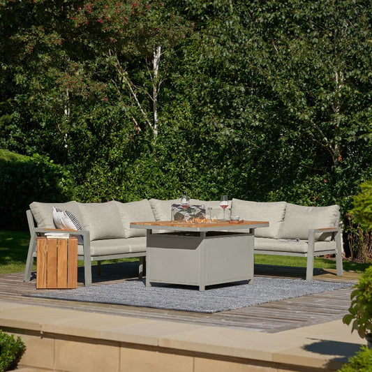 Pacific Lifestyle - Stockholm Limestone Outdoor Corner Seating Set including Fire Pit Table