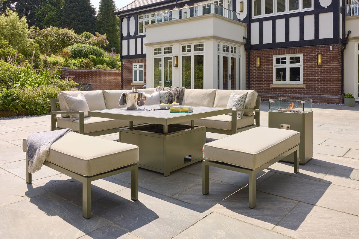 HEX Living Tutbury Dual Height Square Table with Corner Sofa and Two Large Benches