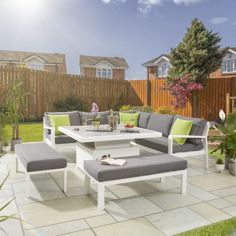 HEX Living Tutbury Dual Height Square Table with Corner Sofa and Two Large Benches