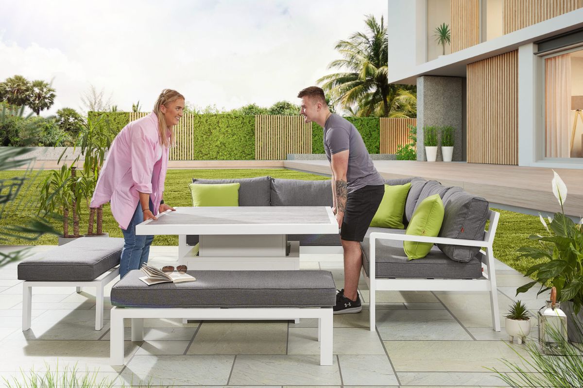 HEX Living Tutbury Dual Height Square Table with Corner Sofa and Two Large Benches