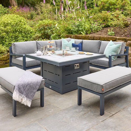 HEX Living Tutbury Fire Pit Table with Corner Sofa and Two Large Benches