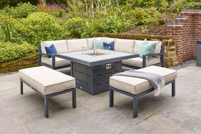 HEX Living Tutbury Fire Pit Table with Corner Sofa and Two Large Benches
