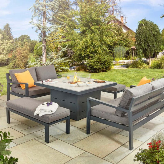 HEX Living Tutbury Fire Pit Table Set with Two Sofas and Two Benches
