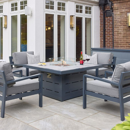 HEX Living Tutbury Fire Pit Table Garden Set with Four Chairs