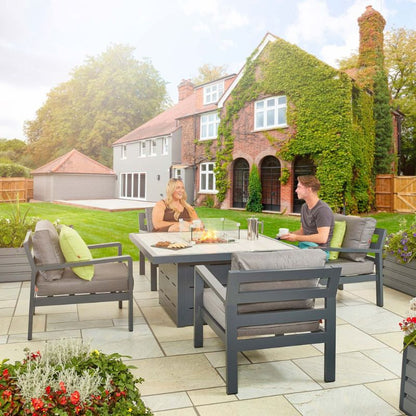 HEX Living Tutbury Fire Pit Table Garden Set with Four Chairs